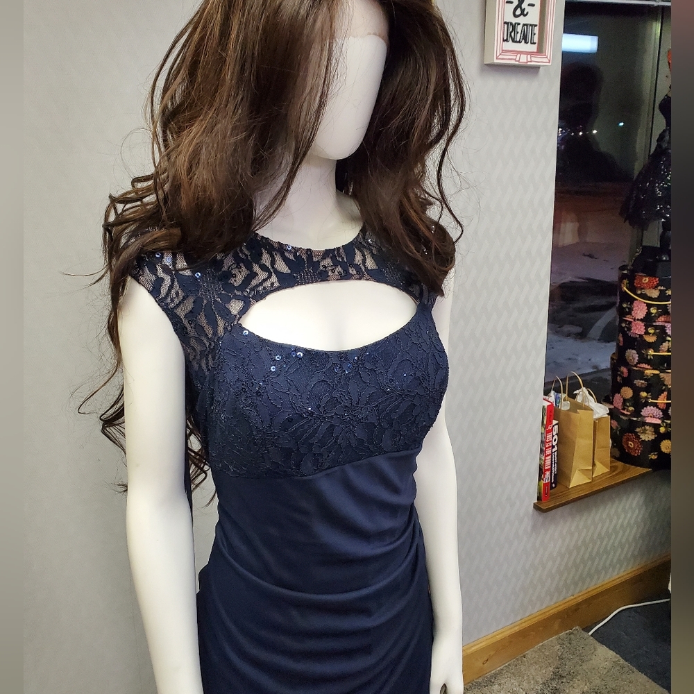 Betsy and Adam Navy Blue Sparkle Sequins Dress